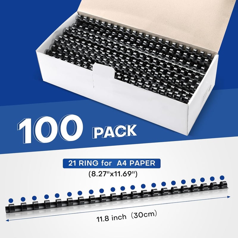MYFULLY 100 Pack 21 Ring Plastic Comb Binding Spines | 3/8 Inch Diameter, 55 Sheet Capacity, A4, Black Binding Comb (3/8" (55 Sheet Capacity)) - Image 3